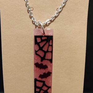 Pink Bat and Web Pendant Necklace